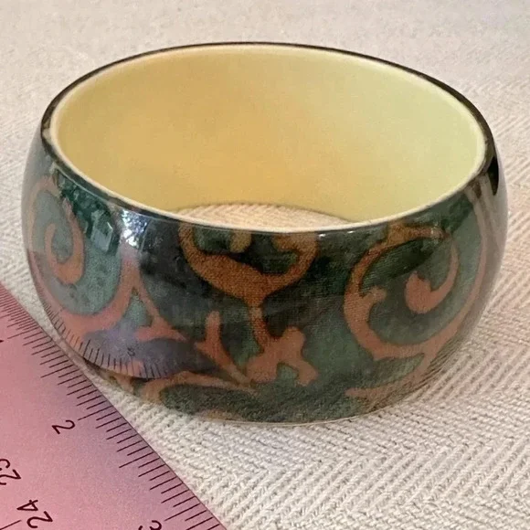 Lucite Acrylic Bangle Bracelet Brown & Turquoise Bohemian Swirls - Picture 3 of 10